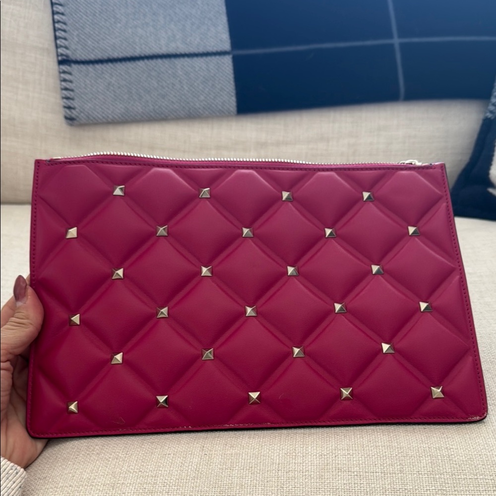 Valentino Red Quilted Clutch with Gold Studs